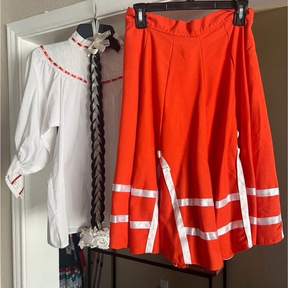 Folklorico Nuevo León Dress Orange Skirt with White Accents